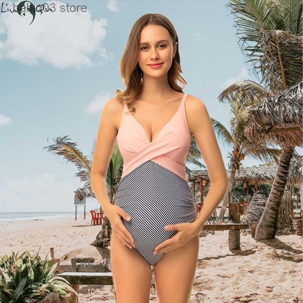

maternity swimwears liu qu women's maternity swimsuit one piece front cross v-neck pregnancy swimwear monokini beach bathing suits t230, White