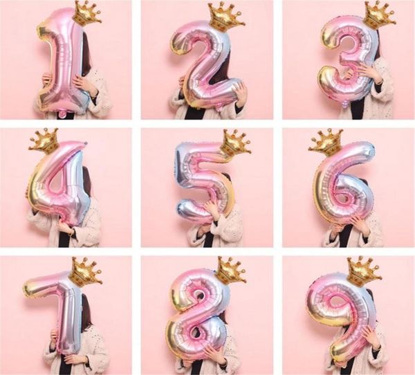 

32 inch crown large rainbow number balloons 0 1 2 3 4 5 6 7 8 9 digital helium balloons wedding birthday party decorations kid2687138