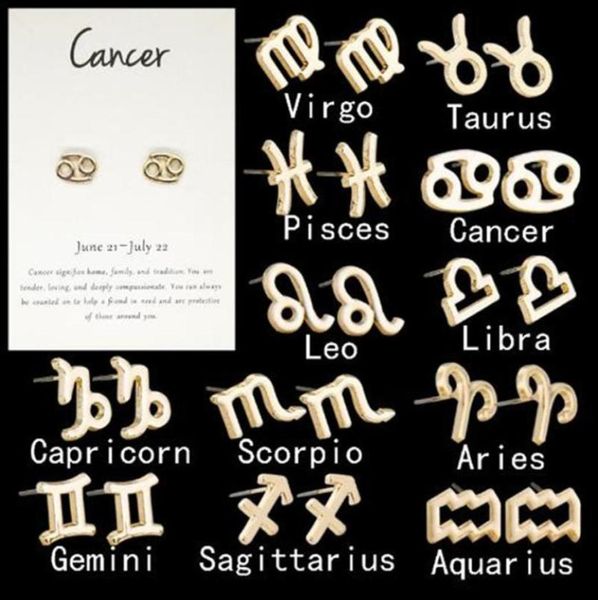 

fashion 12 constellation earring classic silver gold zodiac sign stud earrings jewelry with gift card dhl 9177643, Golden;silver