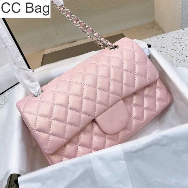 

cc bag 9a iridescent pearly pink classic double flap bags with silver metal hardware chain crossbody shoulder luxury designer tote multi poc, White