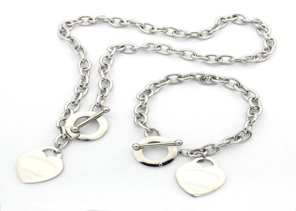 

stainless steel simple design necklaces classic style peach heart thick bracelets sets women designer jewelry wholesal3319754, Silver