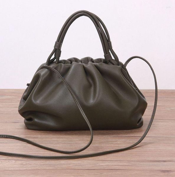 

shoulder bags women fashion hide genuine supply calf leather frame pleated clasp handle cross body bag