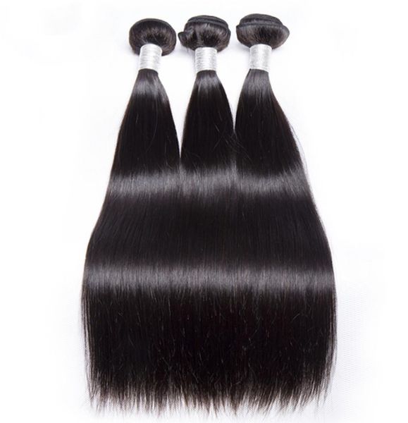

10a grade human hair bundles 3 bundles straight virgin hair extension indian peruvian 130 density virgin hair8523179, Black