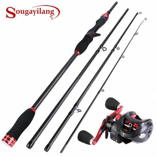 

sougayilang rod combo 4 sections carbon fiber casting rod 21m24m with baitcasting reel 12 1bb rightleft hand fishing reel vc08273337