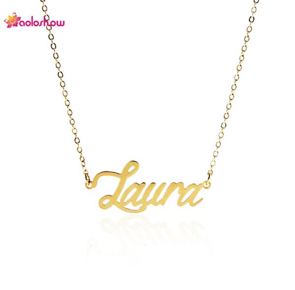 

personalized script name necklace for women jewelry stainless steel with gold plated charm letter necklaces laura collier femme nl2404934, Silver