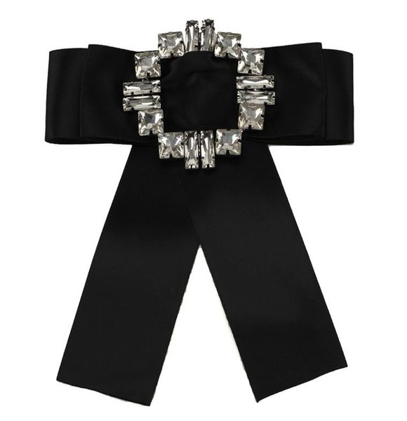 

trendy bow ties crystal flower bowknot cloth brooches for women clip up pins collar pin party tie fashion accessories6055488, Black;gray