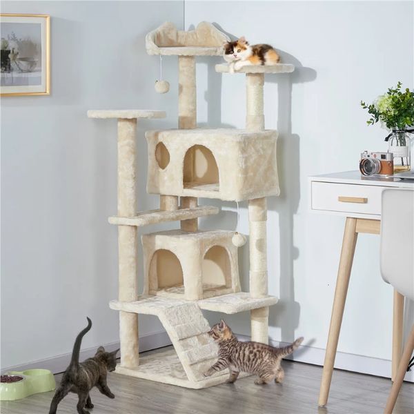 

Furniture Cat Scratchers SMILE MART 545" Double Condo Tree with Scratching Post Tower 230606