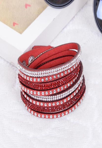 

new fashion multilayer wrap bracelet rhinestone slake deluxe leather charm bangles with sparkling crystal wristband women christma9122772, Golden;silver