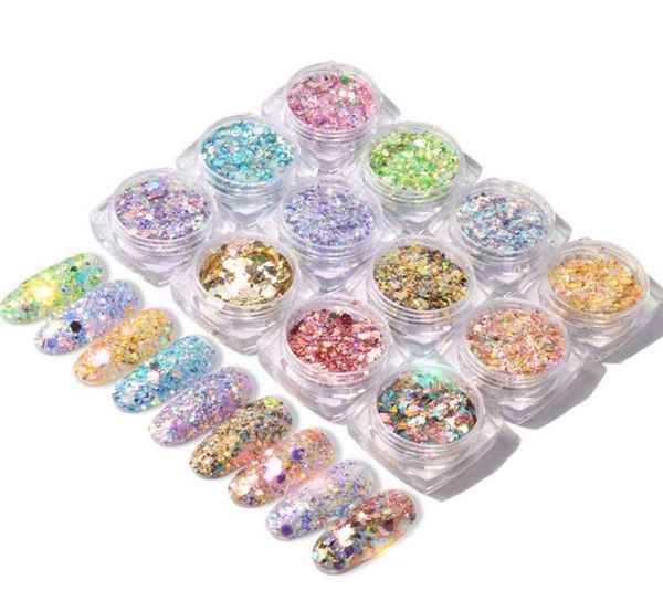 

mixed size nail glitter powder sequins colorful holo nail sequins gold silver holographic powder diy nail art decor1652694, Silver;gold