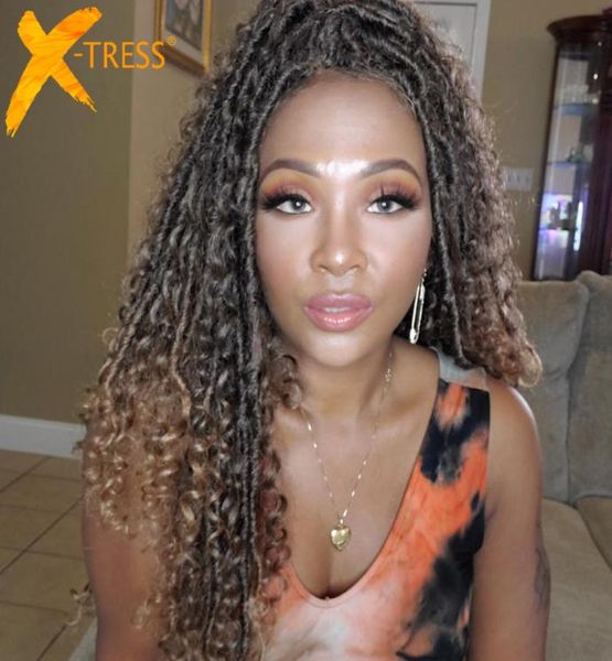 

xtress faux locs synthetic wigs straight ombre brown colored crochet braids wig for black women soft dreadlock curly hairstyle4175018