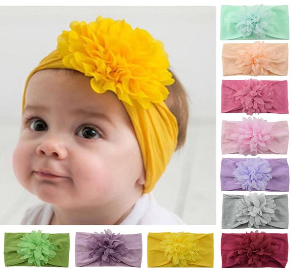 

baby headband girl nylon chiffon flower boy hair accessory turban soft elastic hairband super stretch for party6507640, Slivery;white
