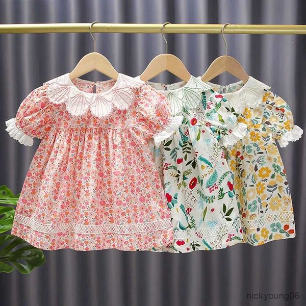 

girl's dresses summer toddler baby floral dress kids print petter pan collar casual children infant clothing outfits 2-8years r230607, Red;yellow