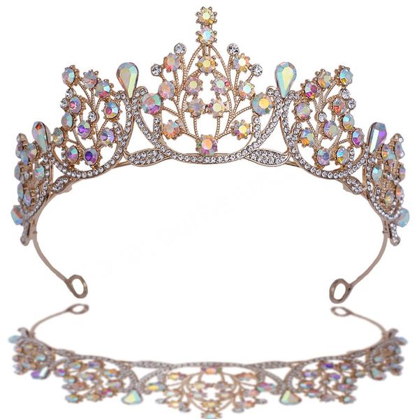 

luxury girls party ab crystal crown women wedding hair accessories elegant queen bridal tiaras diadem headbands, White;golden