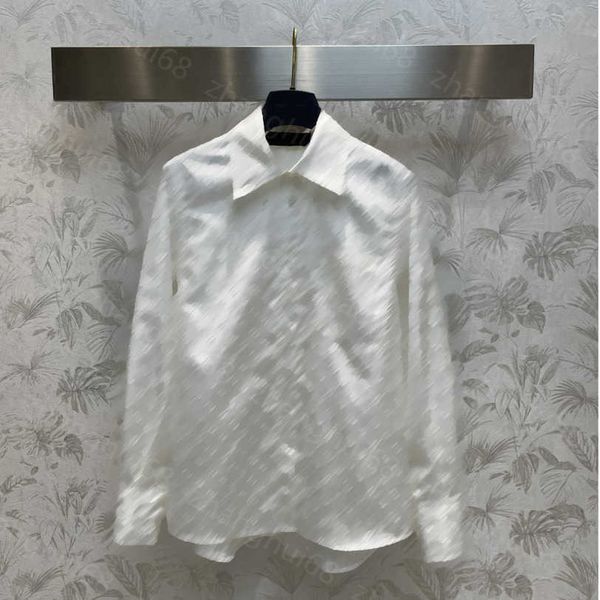 

23ss womens designer clothing high neck blouse women shirt solid color classic full logo jacquard lapel long sleeve shirt women clothes a1, White