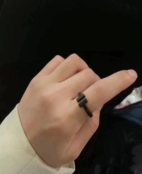 

luxury band rings double t black new couple sterling silver simple net red with the same style for girlfriend039s birthday gift7648046