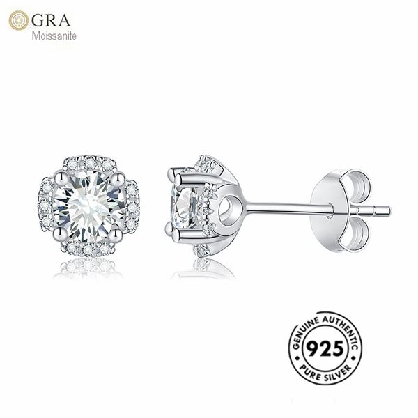 

bride jewelry women authentic solid 925 silver moissanite diamond stud earrings ing, Golden;silver