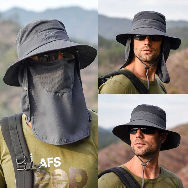 

9073 hat male sunshade hat summer outdoor sunscreen fisherman hat detachable fishing breathable hat female face cap, Blue;gray