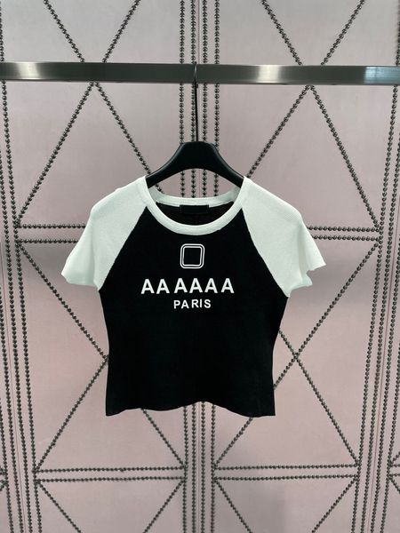 

2023 women's designer casual knit contrast color short sleeve sweaters fashion wear classic letter pattern lady knitwear ladies sweate, White;black