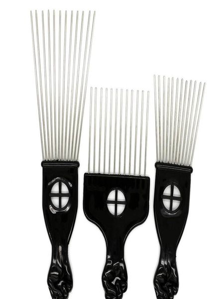 

brushes black plast handle brush stianless steel wide teeth metal hair pick afro comb with fist rueqb yo4nq2364822, Silver