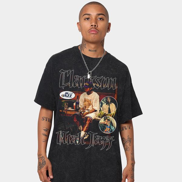 

men's t-shirts basketball star printed short sleeve t-shirt high street washed old fashion, White;black