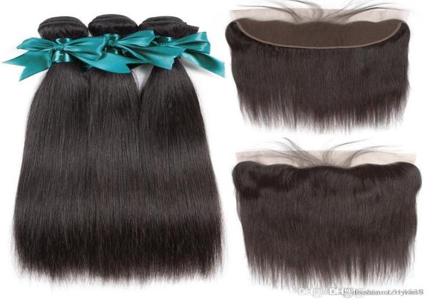 

13x4 ear to ear lace frontal closure with bundles peruvian straight human hair bundles with frontal nonremy hair5586920, Black