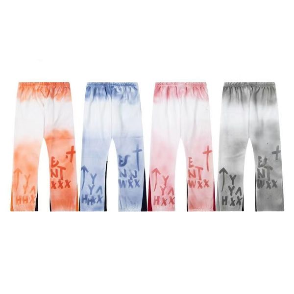 

designer mens pants jeans fashion graffiti letter printing pure cotton long elastic waist men casual pants tie dyed painted high street wome, Black
