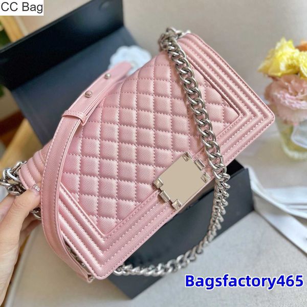 

cc bag 9a 22 fw iridescent bag pearl classic flap suture boy bag with silver metal hardware chain crossbody shoulder handbag designer handba, White