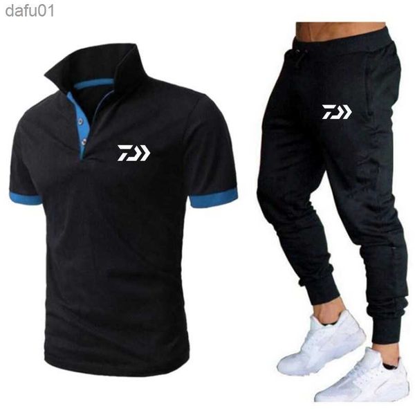

2 delige set mannen daiwa vissen t-shirt shorts zomer polo korte mouwen broek dunne broek sportkleding mannen basketbal shirt l230520, White;black