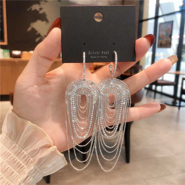 

needle heavy industry style brilliant geometric oval exaggerated multilayer chain grasping long earrings, Golden