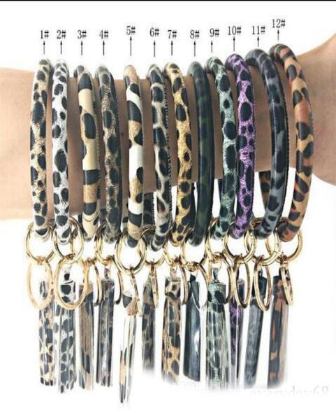 

12 color leopard print pu leather bracelet keyring fashion circle tassel wristlet keychain men women personlized sport keychains4657577, Silver