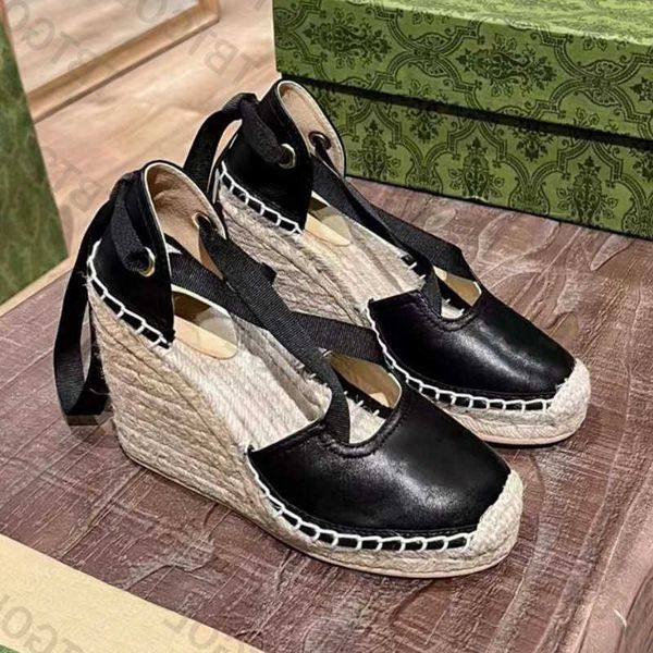 

sandals twine braided designer women espadrille strap round wedge heel heels fashion genuine leather fisherman wedding dress party shoes wit, Black
