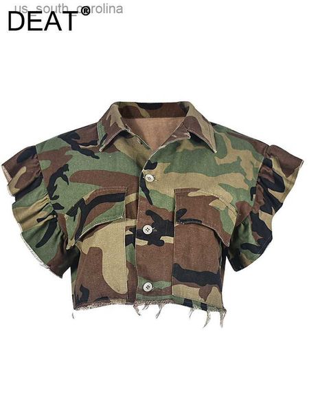 

deat fashion women jacket turn-down collar butterfly sleeve single breasted camouflage print short coat spring 2023 new 17a7035 l230522, White