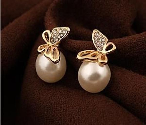 

discovering pearl e301 pearl earrings butterfly earrings015148784, Golden;silver