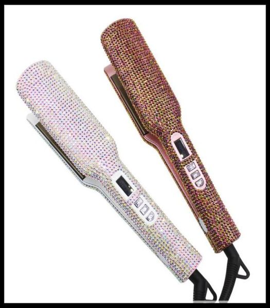 

stock 34 wide taurus 105 crystal flat iron sparkle 2 in 1 bling diamond mch professional hair irons curling straightener styling 1417525, Black