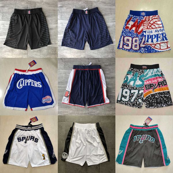 

2023 los angeles''clippers''men san antonio''spurs''men throwback basketball shorts pocket, Black