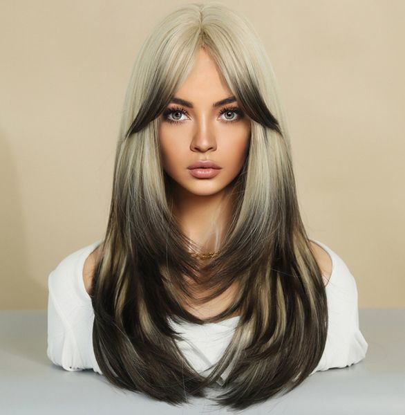 

25 inch golden long hair wig for women middle part full cap for effortless glamour multiple styles available transform your look, Black