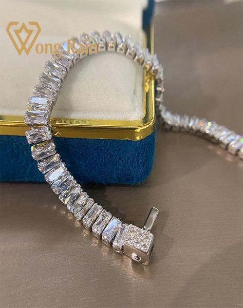 

wong rain 925 sterling silver created moissanite gemstone bangle charm wedding bracelet fine jewelry whole drop c09274503035, Golden;silver