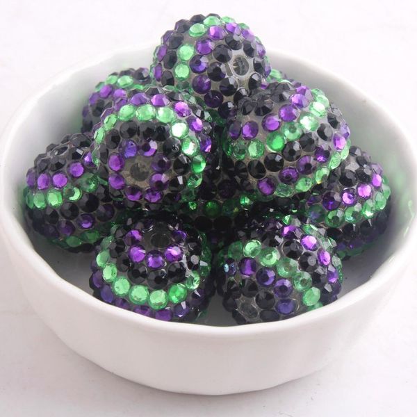 

crystal kwoi vita 20mm black/purple/lime strip color chunky resin rhinestone beads ball for kids jewelry