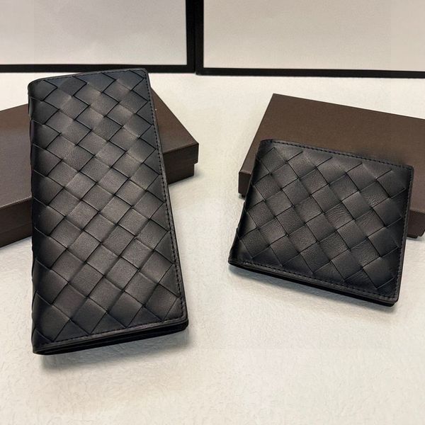 

men's wallets purse woven hand bags sheepskin genuine leather braided long short wallet two folds card slot holder money clip business, Red;black