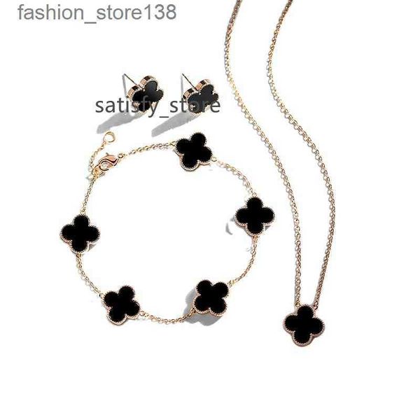 

pendant fashion earring bracelet necklace four leaf clover lucky set wedding women bridal jewelry sets luxury, Silver