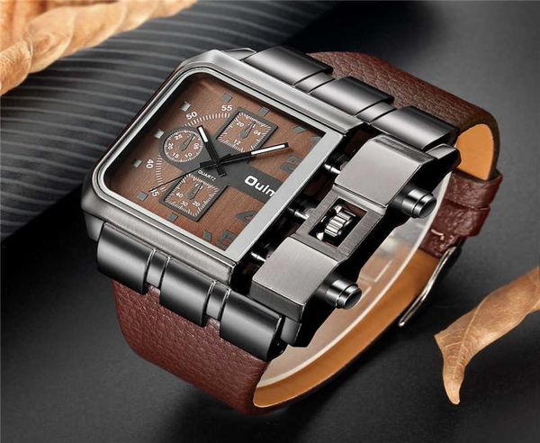 

oulm brand original unique design square men wristwatch wide big dial casual leather strap quartz watch male sport watches h09159558247, Silver
