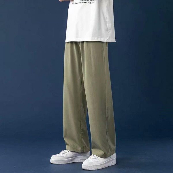 

pants summer thin ice silk pants men straight tube loose wide leg pants korean version trend solid color casual trousers oversized 4xl, Black