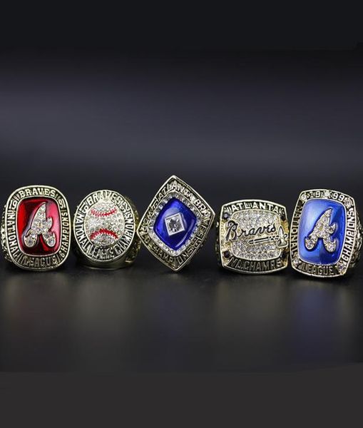 

5pcsset 1991 1992 1995 1996 1999 atlanta b r a v e s baseball world championship ring whole drop 9932971