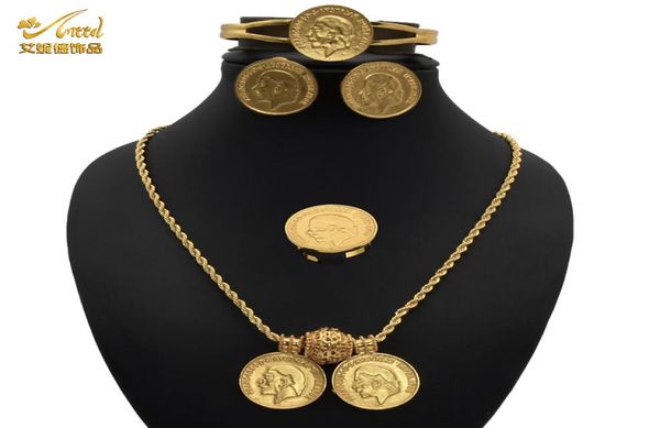 

jewelery set african bridal earing sets womens indian gold plated jewelry coin necklace wedding rings bracelet egyptian designer8282909, Black