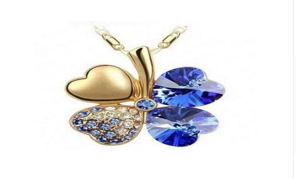 

18k gold plated four leaf clover austrian crystal necklace for women bridal wedding jewelry nice gift wholea 2885120, Silver