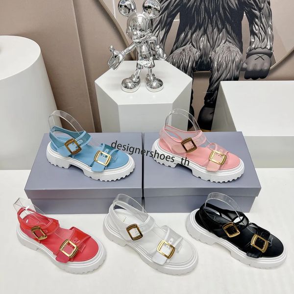 

designer sandals women h644 sandals metal buckle slope heel sandals fashion summer platform beach casual sandals flat slides, Black