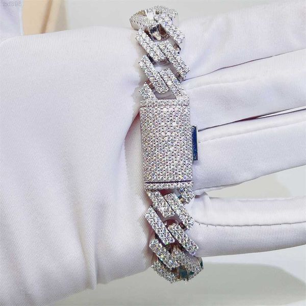 

2022 trendy fashion 15mm white gold plated hip hop jewelry iced out cuban bracelet necklace, Silver