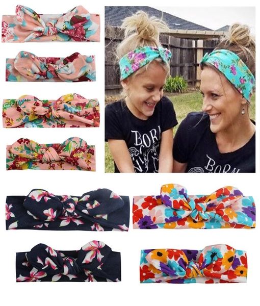 

2pcset mother baby turban bohemian daughter bow knot headbands floral print mom and me matching headband hair accessories3925460, Slivery;white