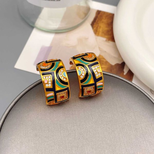 

inception enamel glaze set zirconium earrings with personalized small style design sense earrings, Golden