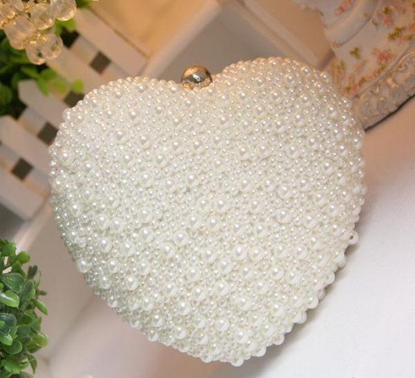 

amazing full pearls beaded heart bridal hand bags ivory wedding handbags 2019 one shoulder crutch evening bags ladies hand bag che2470067, Black